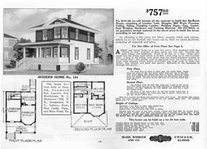 Ad for home #181, including illustration and floor plans