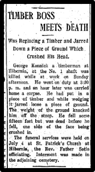 Newspaper clipping: Timber Boss Meets Death.