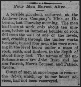 Newspaper clipping: Four Men Buried Alive.