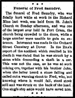 Newspaper clipping: Funeral of Fred Saundry.