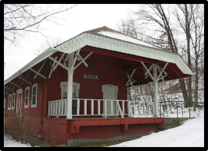 Butler railroad station in the snow