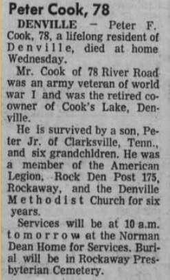 Newspaper clip announcing Cook's death