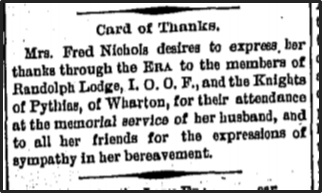 A notice of thanks from Nichols' widow