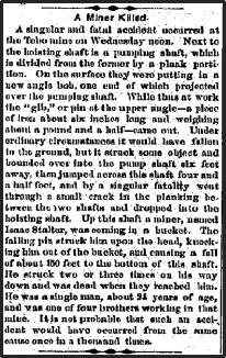 Newspaper clipping: A Miner Killed.