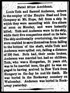 Newspaper clipping: Fatal Mine Accident.