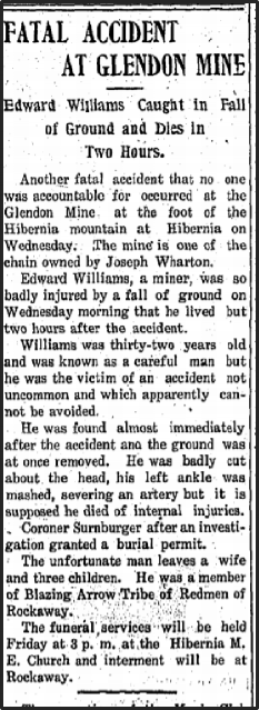 Newspaper clipping: Fatal Accident at Glendon Mine.