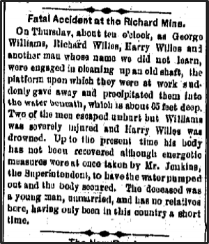 Newspaper clipping: Fatal Accident at the Richard Mine.