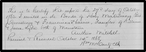 Ellis Armstrong's wedding notice