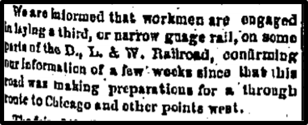 Workmen are engaged in laying a third, or narrow guage rail, on some parts of the railroad....