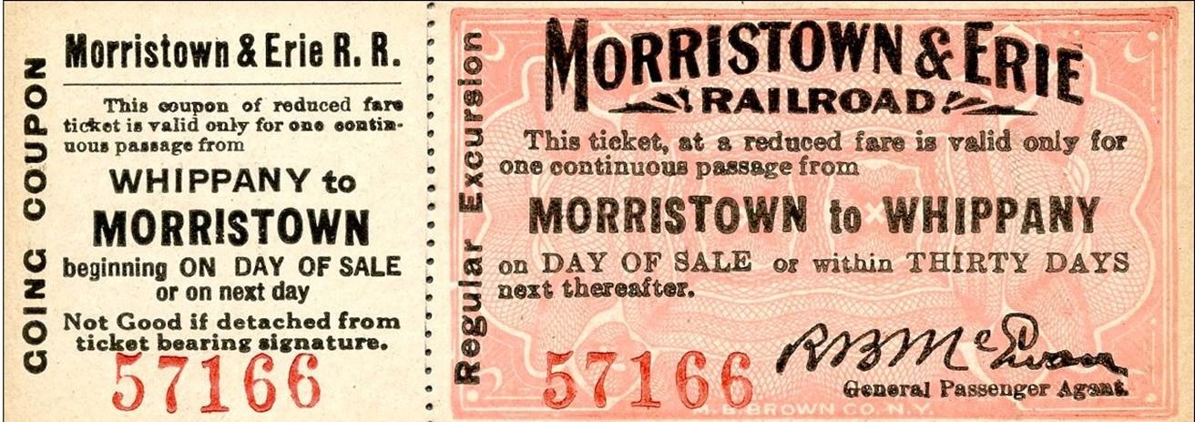 M&E Railroad ticket between Morristown and Whippany