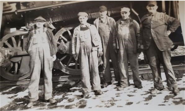 Photo of 5 railroaders, William Marsh is on the right