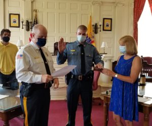Morris County Sheriff's Officer Tyler Bartol is sworn in to the position on July 20, 2020 by Morris County Sheriff James M. Gannon. 