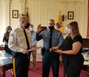Morris County Sheriff's Officer Michael Smith is sworn in to the position on July 20, 2020 by Morris County Sheriff James M. Gannon. 