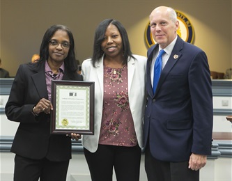 Sgt_Beverly_Downey_with Councilwoman Foster and Commissioner Director Krickus
