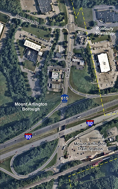 Map of Howard Boulevard, including interchange with Route 80