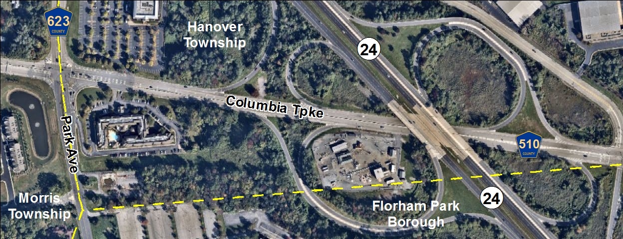 Route 24/Columbia Turnpike interchange map