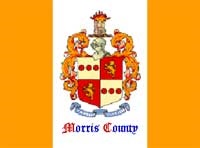 The Morris County flag features two gold stripes. In the middle is a white stripe, the county seal, and the words Morris County.