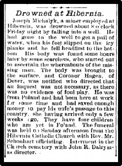 Newspaper clipping: Drowned at Hibernia