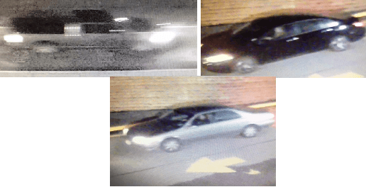 Image of pickup truck & two sedans leaving high school parking lot