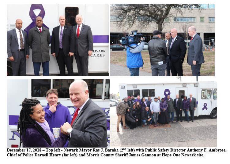 Mayor Baraka, Public Safety Director Ambrose, Chief of Police Henry, and Morris County Sheriff James Gannon