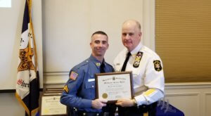 Morris County Sheriff's Office Corporal Matthew Cilurso received Meritorious Service and Sheriff's Achievement Medals from Morris County Sheriff James M. Gannon at the 2019 Medal Day ceremony on November 15, 2019.