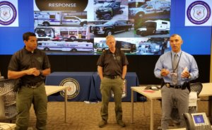 From left, Morris County Sheriff's Office Detective Lieutenant Aaron Tomasini, Morris County Director of Emergency Management Jeffrey Paul and Morris County Sheriff's Emergency Response Team Commander Gino Fluri discuss security measures to protect the Jewish community and all houses of worship in Morris County. 