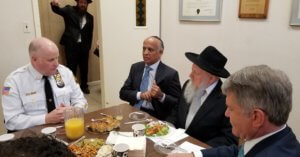 Morris County Sheriff James M. Gannon on June 14 was part of a delegation of law enforcement, community and religious leaders that met at the Rabbinical College of America in Morris Township. From left, Sheriff Gannon, College Trustee Dr. Munr Kazmir, College Dean, Rabbi Moshe Herson, and U.S. Rep. Michael T. McCaul Sr. of Texas.