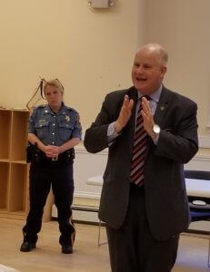 Morris County Sheriff James M. Gannon and Sheriff's Office Corporal Erica Valvano at a presentation June 11 to the Randolph Seniors Club on the opioid epidemic.