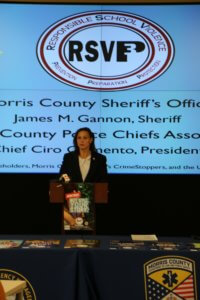 Morris County Deputy Freeholder Director Heather Darling speaks of Freeholder Board support at a press conference about the new RSVP-3 threat-reporting app.