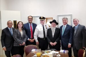 From left, Rabbinical College of America Trustee Dr. Munr Kazmir, Morris County Freeholder Heather Darling, U.S. Rep. Will Hurd of Texas, Morris County Sheriff James M. Gannon, Rabbinical College of America Dean, Rabbi Moshe Herson, U.S. Rep. Michael T. McCaul Sr. of Texas, and Steven L. Rogers, Advisory Board of Donald J. Trump For President member. 