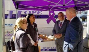 From left, Morris County Sheriff's Office Corporal Erica Valvano, Mental Health Association of Essex and Morris Director of Self Help, Advocacy and Education Madine Despeine-Udoh, U.S. Department of Health and Human Services Regional Executive Officer Dennis Gonzalez and Morris County Sheriff James M. Gannon. 