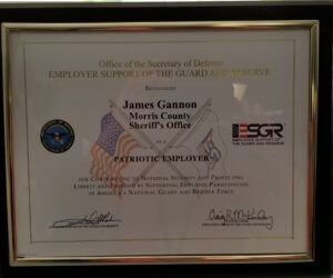 The Patriotic Employer citation given to Morris County Sheriff James M. Gannon.