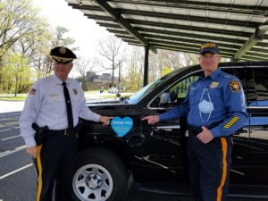 Morris County Sheriff James M. Gannon and Bureau of Law Enforcement Undersheriff Mark Spitzer before the motorcade to honor health care workers.
