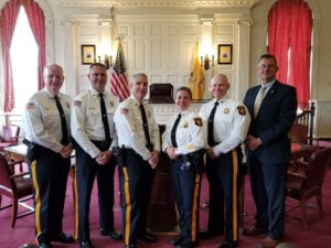 From left, Morris County Sheriff James M. Gannon, Correctional Facility Warden Christopher Klein, Undersheriff Richard A. Rose, Chief Kelley Zienowicz, Bureau of Corrections Undersheriff Alan Robinson and Bureau of Law Enforcement Undersheriff Mark Spitzer