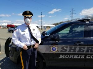 Morris County Sheriff James M. Gannon at the Morris County COVID-19 swabbing test site on the County College of Morris campus