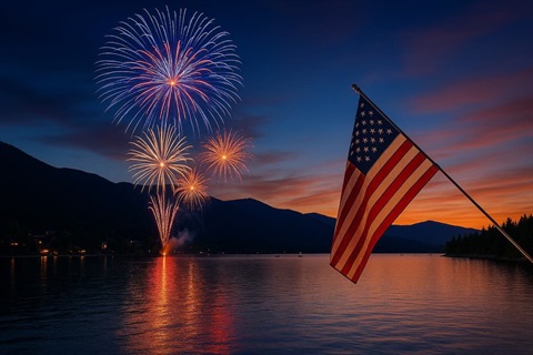 American Flag With 4th of July Fireworks