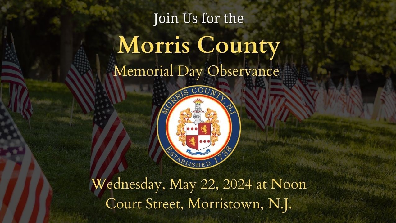 An image of American flags at a gravesite with an invitation to a Memorial Day event.