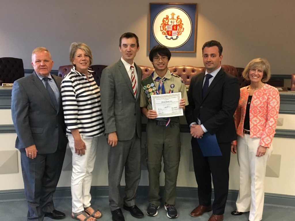 photo of Freeholders with Scout Khang Huynh Lieu of Troop 155 in Hanover