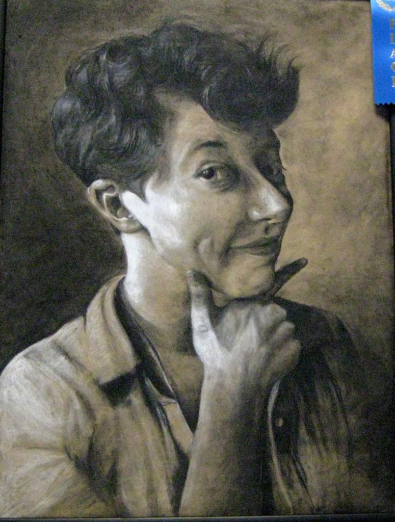 Charcoal piece by Hannah Wetter of Chatham, "What Am I Thinking?''