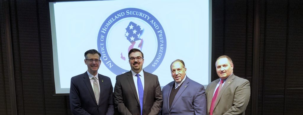photo of (l/r) FBI Special Agent Tim Gallagher, NJOHSP Director Jared Maples, Prosecutor Fredric Knapp, and Deputy Chief of Investigations Stephen Wilson