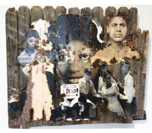 L. Ballard's "Stories My Grandmother Told Me'' -- showing collage of civil rights images and faces on a picket fence background