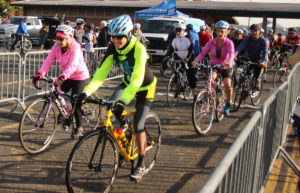 People riding bikes