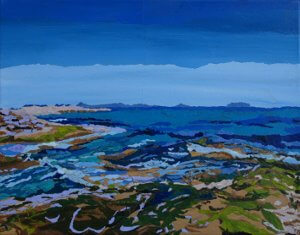 Spainsh Jewels, a painting depictuing a shoreline and a blue sky