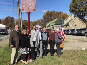 (l/r) Roxbury Mayor Bob DeFillippo, Freeholder Kathy DeFillippo,, Heritage Commission Director Peg Shultz, Lake Hopatcong Foundation Board Chairman Marty Kane, Heritage Commission Vice Chairman Larry Fast, Lake Hopatcong Foundation President Jessica Murphy, and Roxbury Historical Society President Marge Cushing