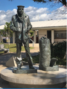 The Lone Sailor Memorial, fashioned from metal from the USS Arizona