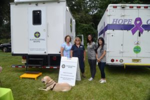 (l/r) Morristown Councilwoman Alison Deeb, Freeholder Kathy DeFillippo, Ashley Reed of Family Promise, and Antonella McGee of the Morris County Office of Temporary Assistance with Navigating Hope and Hope One at the recent Morristown Mental Health & Wellness Expo.