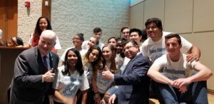 Sheriff Gannon and Assemblyman Bucco (in blue suit), with members of Randolph High School's Team Harmony at an anti-bullying and diversity assembly on April 12