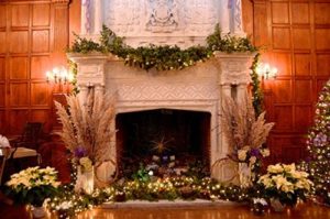photo of decorated fireplace at Ringwood State Park