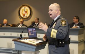 Sheriff James A. Gannon briefs the Freeholder Board on security and safety issues regarding the existing courthouse