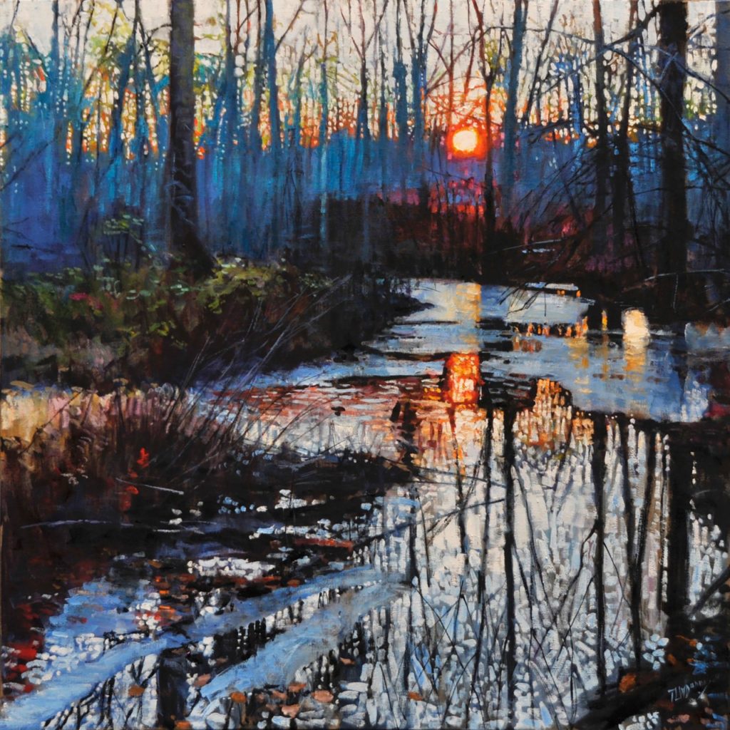 A painting created during the pandemic by Todd Doney, professor of fine arts at CCM, based on a photo he took of the Great Swamp this past November.